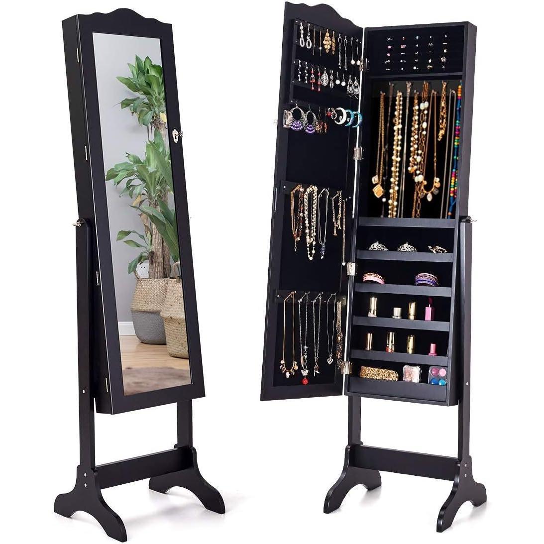 Sieradenskap – Sieradenkast – Sieradenbox – Sieraden Organizer – Make-upkast – Zwart – Verstelbare Spiegelhoek – Veilig Op Slot
