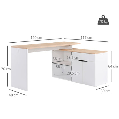 Hoekbureau – Computerbureau – Bureau – Werkplek – Bureautafel – Modulair Design – Met Lade en Kast – Wit Houtnerf – Eenvoudige Montage