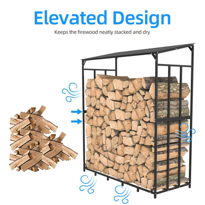 Houtopslagrek – Brandhoutrek – Haardhoutrek – Houtrek – Houtbak – Zwart Stalen Ontwerp – 182x70x187 cm – 400 kg Draagvermogen