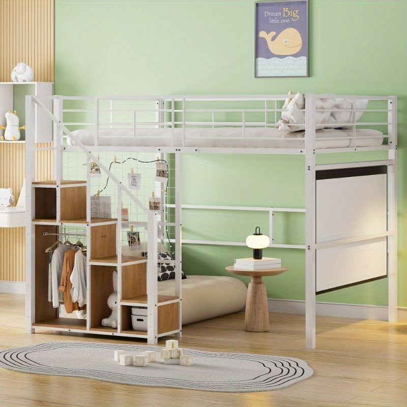 Tienerbed – Jongerenbed – Stapelbed – Halfhoogslaper – Bed met Trap – Volwassenformaat 140x200 cm – Stevig Metaal Zonder Hout