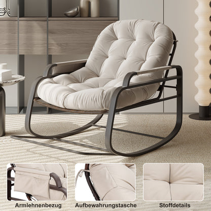 Schommelstoel – Relaxstoel – Verzorgingsstoel – Rieten Schommelstoel – Loungestoel – Beige Kleur – Ergonomisch Ontwerp – 89,5 x 94,5 x 93,5 cm
