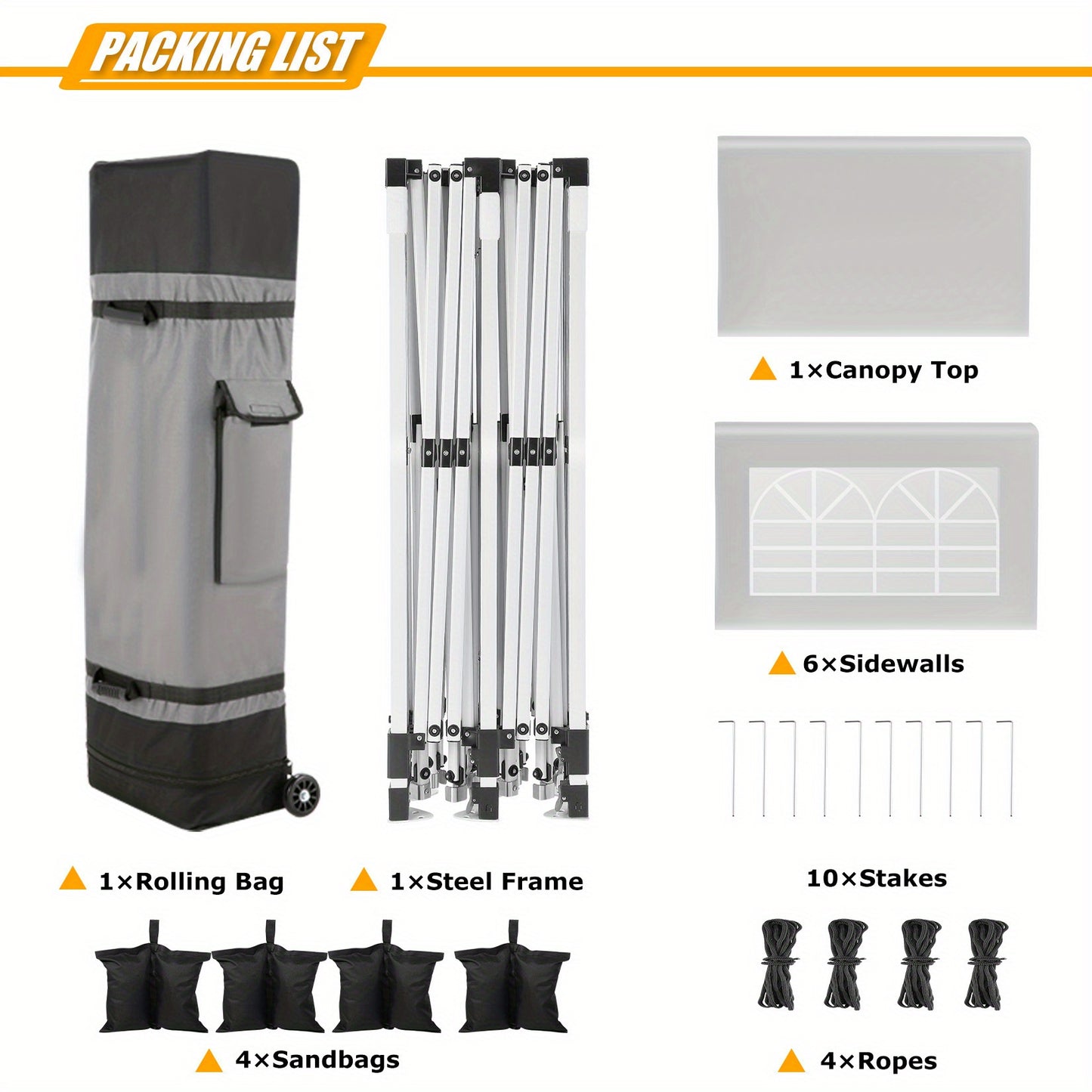 3.05x 6.1meter Canopy with Side Walls, Pop-up Tent, Party Tent with Roller Bag And 4 Sandbags, Easy to Install, Sunproof, Suitable for Camping, Picnics, Barbecues, Parties