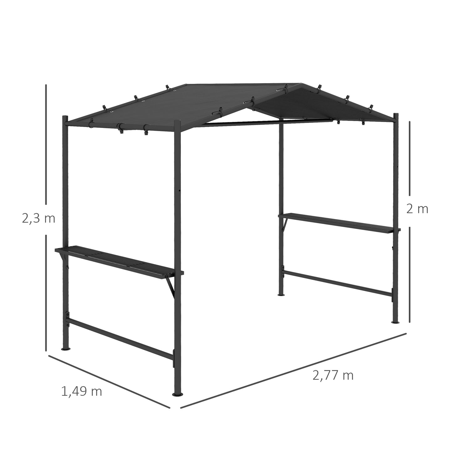 Grilltent – Barbecue Tent – Grill Overkapping – BBQ Schuilplaats – Weerbestendige BBQ Tent Donkergrijs – Ruim Formaat 277x149x230 cm – Waterafstotend Polyester