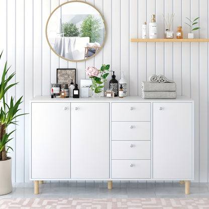 Opbergkast – Bergkast – Kastje – Opbergmeubel – Vrijstaande Kast – Wit Met Gouden Accenten – Hardhouten Constructie – Verstelbare Planken