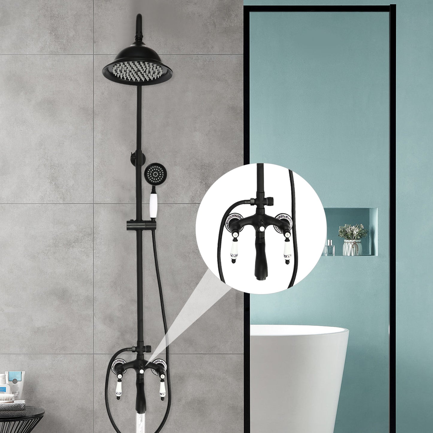 Douchekraan – Douche Set – Douchethermostaat – Mengkraan – Douchearmatuur – Messing Materiaal – Instelbare Temperatuur – Wandmontage – Retro Design