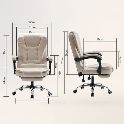 Bureaustoel – Kantoorstoel – Gamestoel – Office Chair – Executive Chair – Extra Groot – Voetensteun – Ergonomisch – Hoog Rugleuning – PU Leer – Stille Wieltjes – Verstelbaar – Stevig Metalen Onderstel – Beige