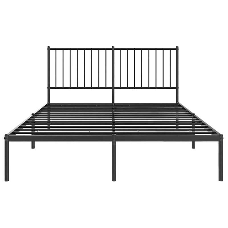 Modern Black Metal Bed Frame with Headboard, 135x190cm, Powder-Coated for Strength & Stability, Minimalist Design for Contemporary Bedrooms, Bed Room Decor
