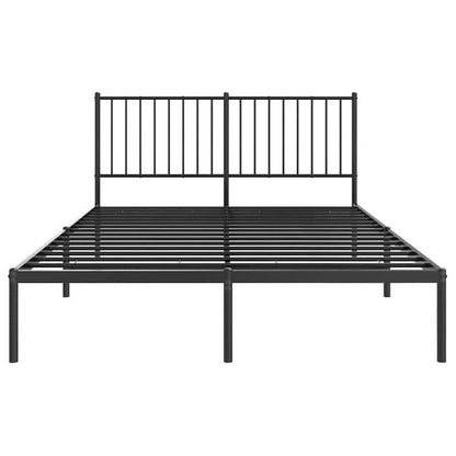 Modern Black Metal Bed Frame with Headboard, 135x190cm, Powder-Coated for Strength & Stability, Minimalist Design for Contemporary Bedrooms, Bed Room Decor