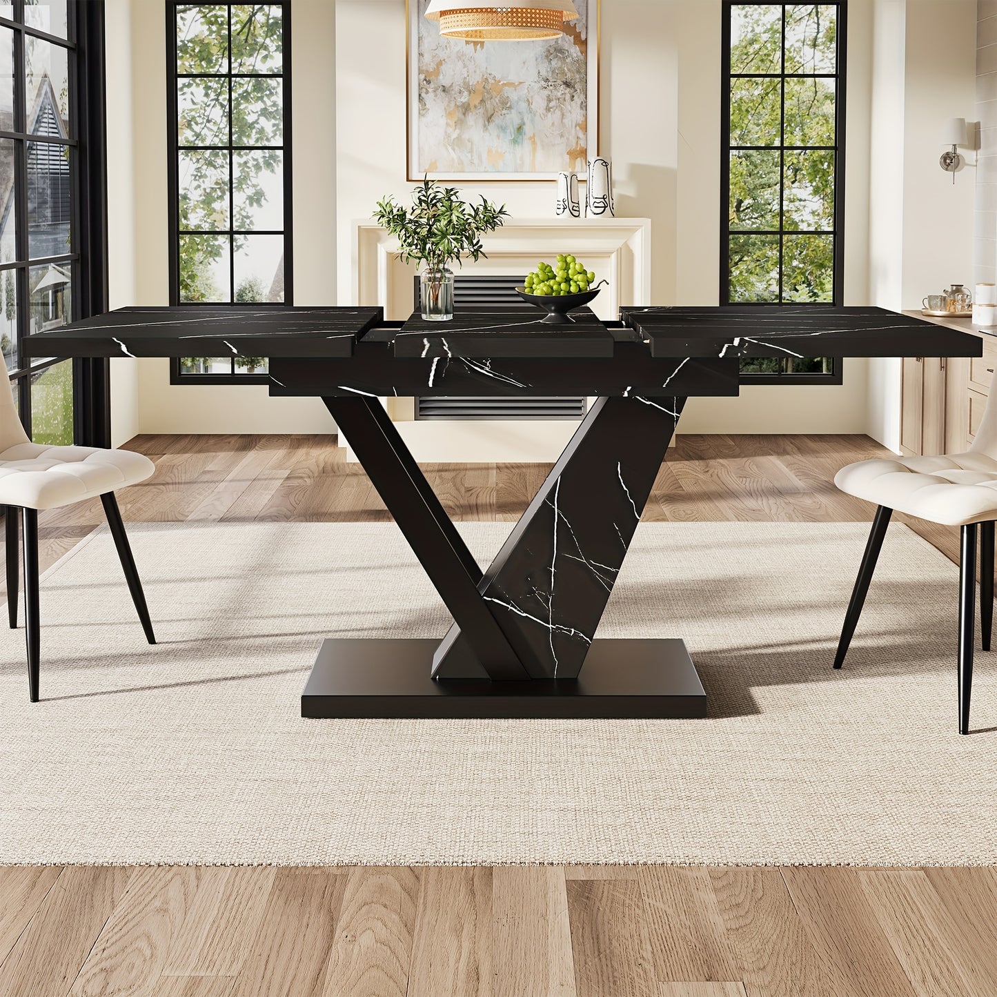 Uitschuifbare Eettafel – Verstelbare Tafel – Keukentafel – Uitbreidbare Tafel – Eettafel Zwart Marmerpatroon – 120-160 cm Uitbreidbaar – Krasbestendig & Onderhoudsvriendelijk