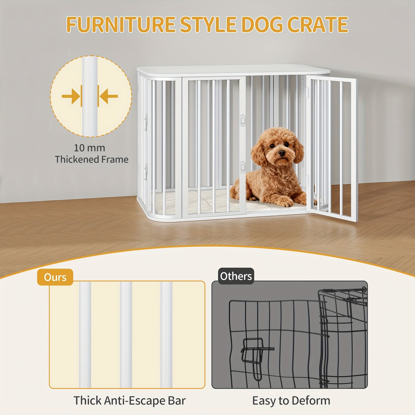 Hondenbench – Hondenkooi – Hondenhok – Hondenkennel – Hondenverblijf – Wit Metalen Frame – Multi-Deurs Toegang 80x55x61,5cm – Ruime Bench Voor Kleine en Middelgrote Honden