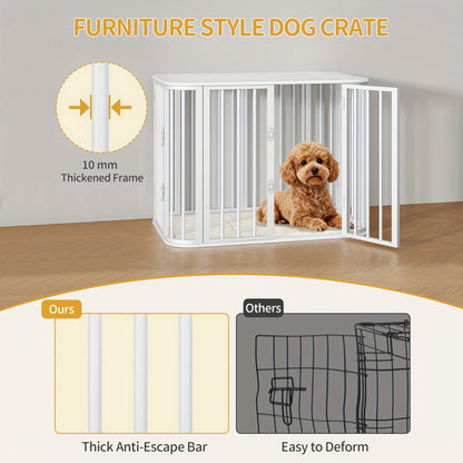 Hondenbench – Hondenkooi – Hondenhok – Hondenkennel – Hondenverblijf – Wit Metalen Frame – Multi-Deurs Toegang 80x55x61,5cm – Ruime Bench Voor Kleine en Middelgrote Honden