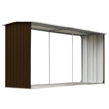 Metalen Houtopslag – Buitenberging – Tuinkast – Gereedschapsopslag – Houtopslagplaats – Bruin – Weerbestendig Gegalvaniseerd Staal – Ruim 330x92x153 CM