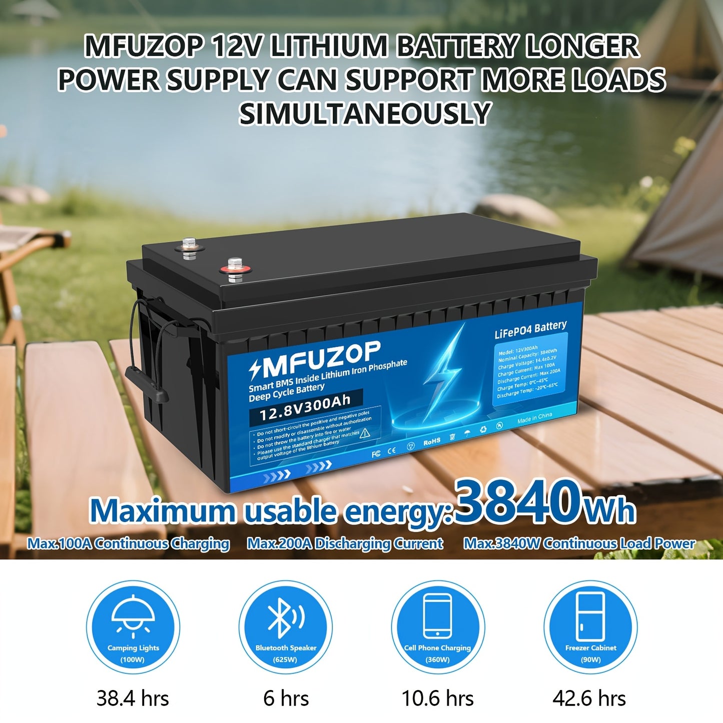 Accubatterij – LiFePO4 Accu – Lithium Accu – 12V Batterij – Deep Cycle Accu – 300Ah Capaciteit – 200A BMS Veiligheidssystemen