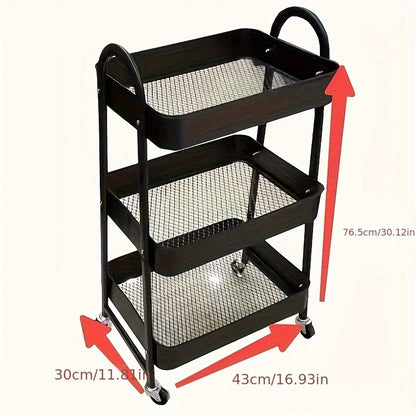 Opbergrek – Opbergwagen – Rolkast – Opbergwagen Met Wielen – Opbergkast – Slim 3-laags ontwerp – Stevig Kunststof Frame 43x30x77 cm