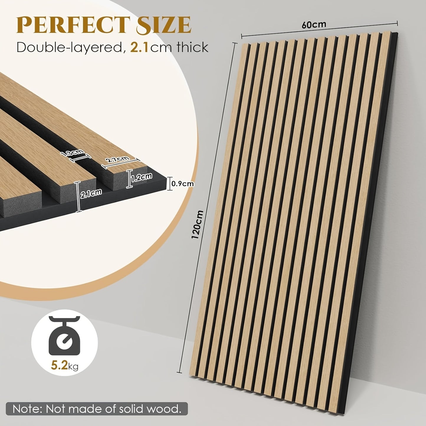 3D Akoestische Wandpanelen – Geluidsdempers – Wandbekleding – Muurdecoratie – Akoestische Panelen – Eiken Kleur – Zelfklevend – 120x60 cm – Set Van 4 – Geluidabsorberend Vilt – 21 mm Dikte