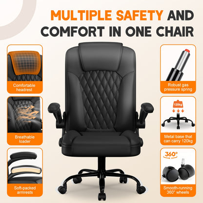 Authmic Office Chair Ergonomic Desk Chair Executive Chair with Padded Armrests Foldable, Height Adjustable, Rocking Function And Headrest Comfortable for Home Office Office Chair 150kg