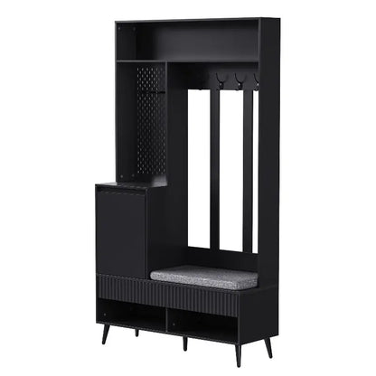 Kapstok met Schoenenrek – Halmeubel – Opbergkast – Schoenenbank – Garderobekast – Met 4 Haakjes en 2 Lades – Stalen Zwart 100x35x180 cm