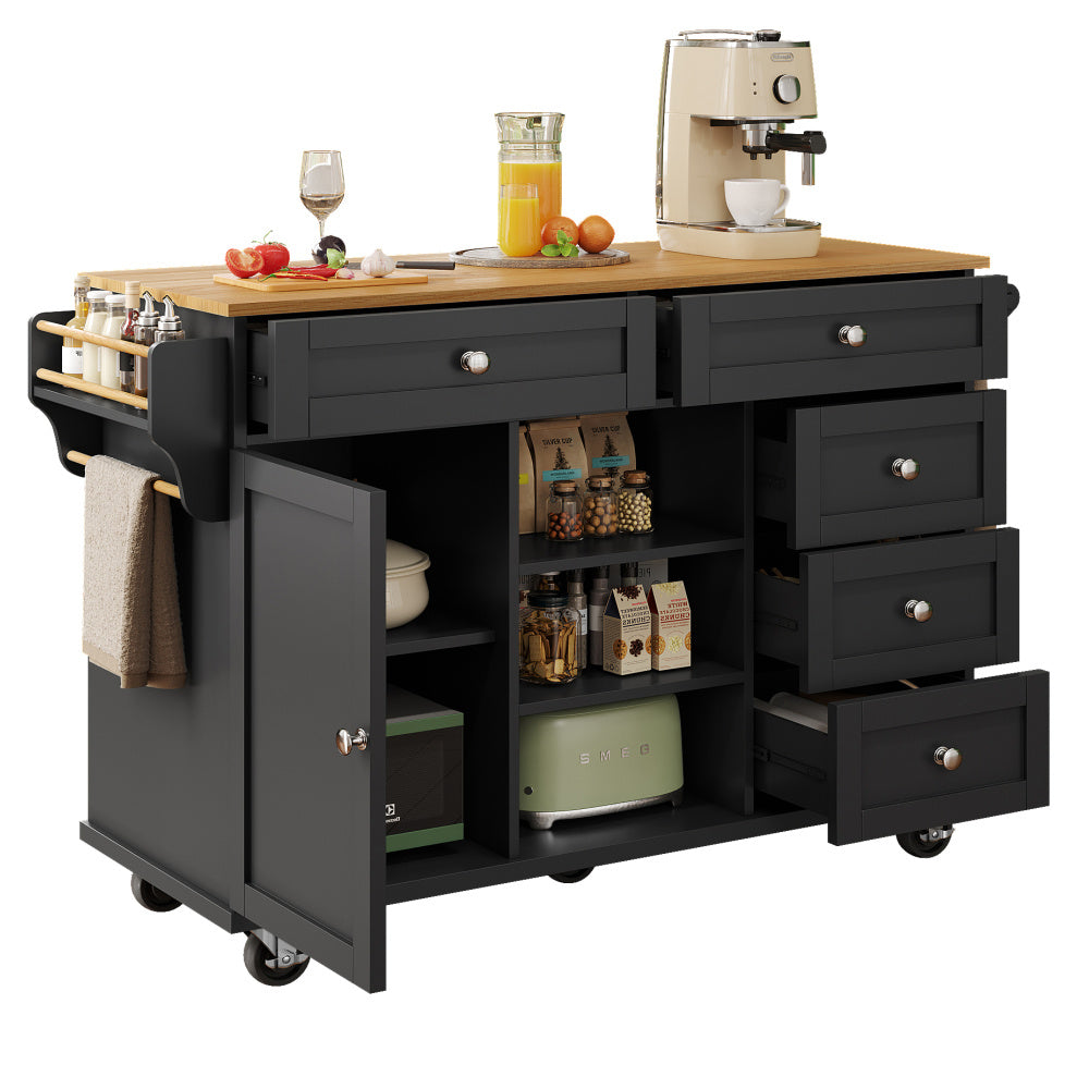 Serveerwagen – Keukentrolley – Opbergtrolley – Rolwagen – Keukenwagen – Mobiel en Vast Zetbaar – 134 x 46 x 92 cm – Strak Zwart Design