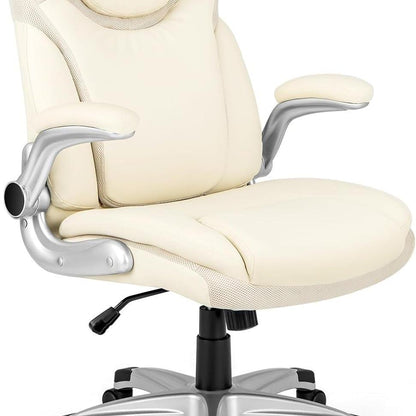 Bureaustoel – Office Chair – Kantoorstoel – Draaistoel – Bureaustoelen – Ergonomisch Design – Verstelbare Zithoogte en Kantelfunctie – Beige Kunstleer