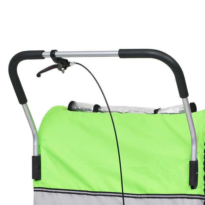 Fietskar – Kinderfietskar – Wandelwagen – Buggy – Fietsaanhanger – 2-in-1 Multifunctioneel – Duurzaam Denimmateriaal – Groen en Grijs