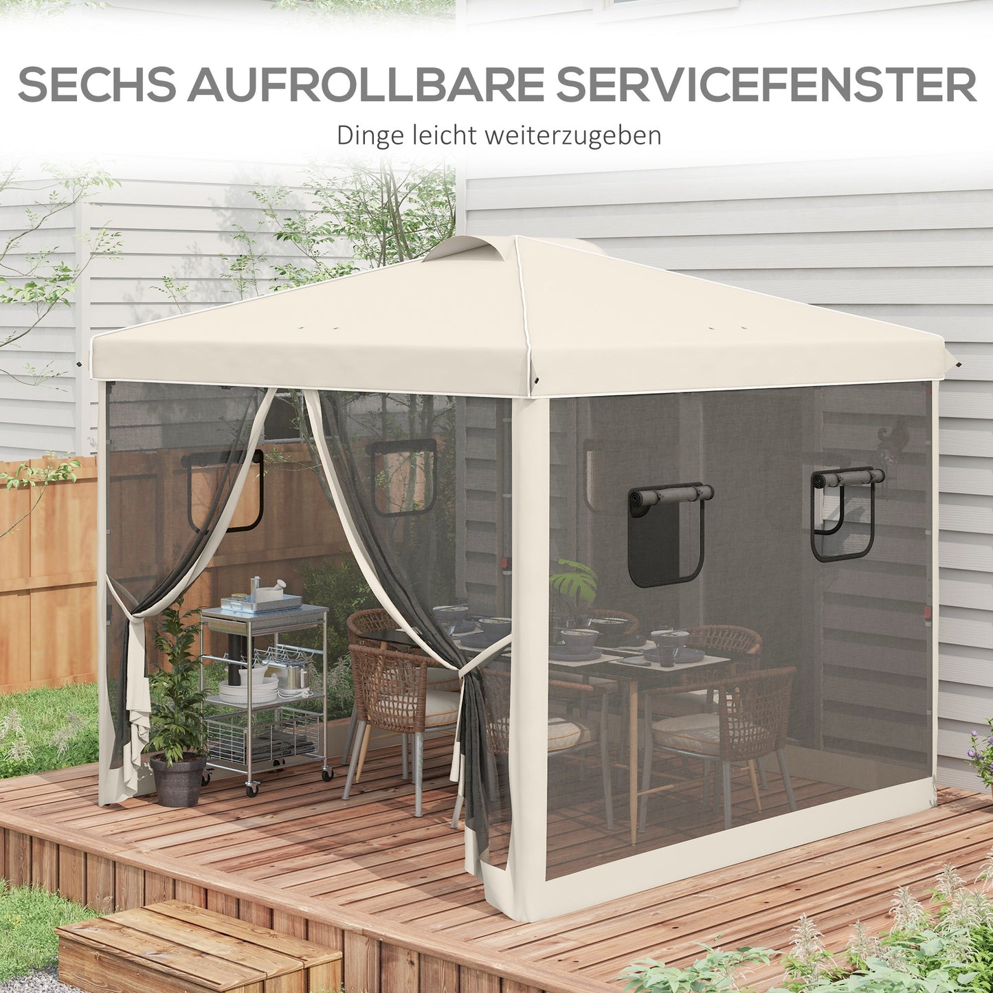 Inklapbaar Tuinpaviljoen – Vouwtent – Tuinkraam – Overkapping – Partytent – Hoogte Verstelbaar – Met Muskietennet – 3x3 Meter Beige