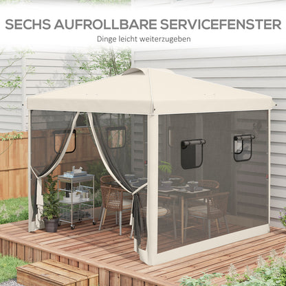 Inklapbaar Tuinpaviljoen – Vouwtent – Tuinkraam – Overkapping – Partytent – Hoogte Verstelbaar – Met Muskietennet – 3x3 Meter Beige