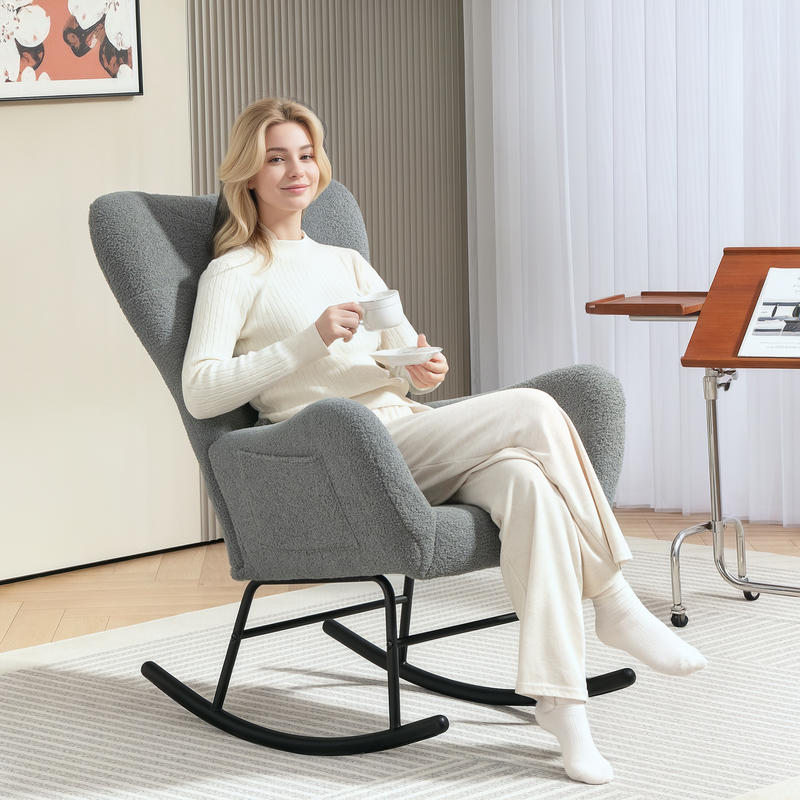 Schommelstoel – Schommelstoel Binnen – Relaxstoel – Schommelstoel Buiten – Lounge Stoel – Zachte Pluche Bekleding – Ergonomische Lendensteun – Antislip Onderkant – Draagt Tot 120 Kg