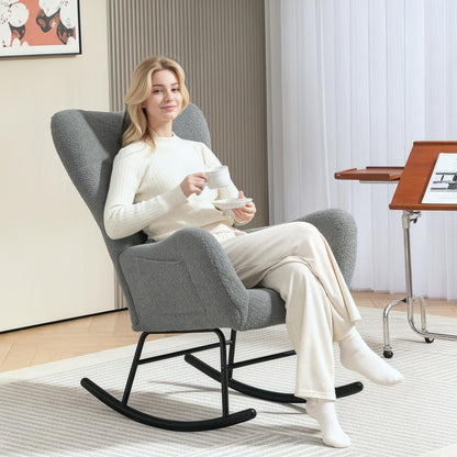 Schommelstoel – Schommelstoel Binnen – Relaxstoel – Schommelstoel Buiten – Lounge Stoel – Zachte Pluche Bekleding – Ergonomische Lendensteun – Antislip Onderkant – Draagt Tot 120 Kg