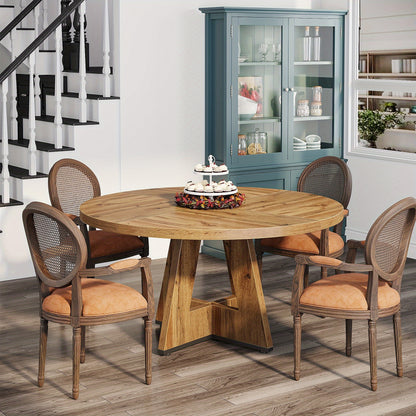 Ronde Eettafel – Houten Tafel – Keukentafel – Draaibare Tafel – Landelijke Tafel – Ruimtebesparend Design – Stevig Kruisvormig Onderstel – Diameter 120 cm – Burlywood Hout