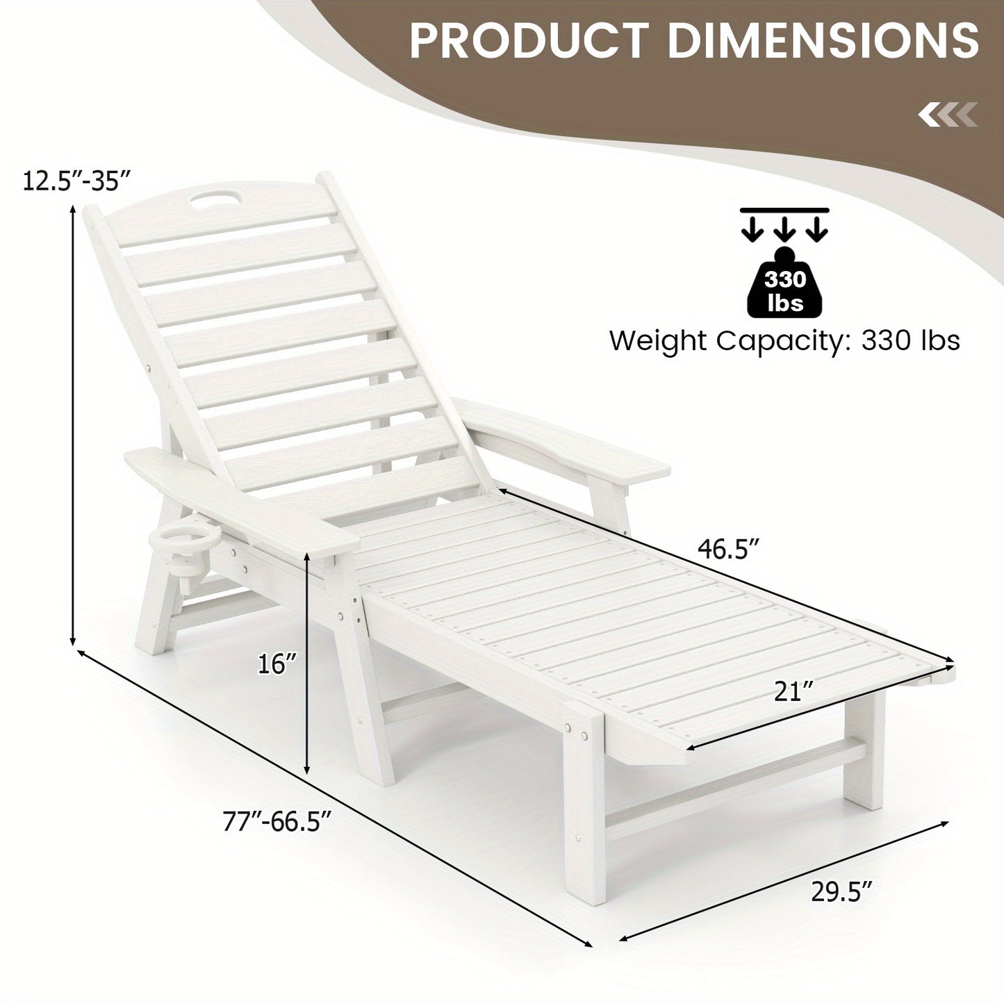 Tuinstoel – Ligstoel – Relaxstoel – Loungestoel – Tuinfauteuil – Verstelbare Rugleuning 4 Standen – Duurzaam HDPE Wit