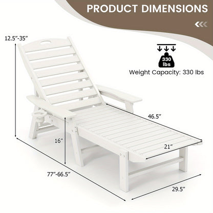 Tuinstoel – Ligstoel – Relaxstoel – Loungestoel – Tuinfauteuil – Verstelbare Rugleuning 4 Standen – Duurzaam HDPE Wit