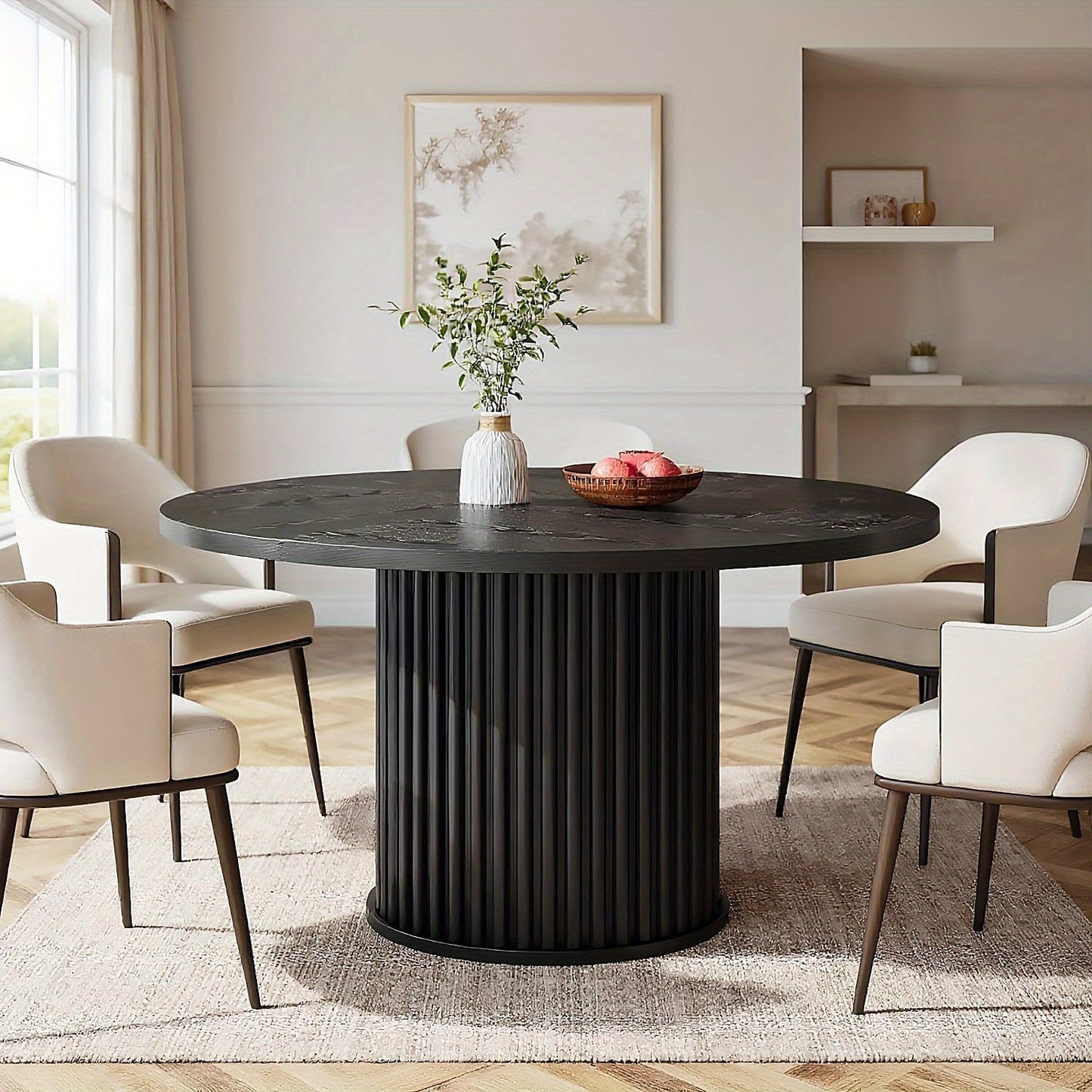 Ronde Eettafel – Eettafel Rond – Keukentafel – Eetkamertafel – Tafel Rond – 120 cm Diameter – MDF Tafelblad – Mat Zwart Metalen Onderstel