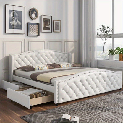 Boxspringbed – Tweepersoonsbed – Slaapbed – Stofbed – Opbergbed – 180x200 cm – Hoog Gestoffeerd Hoofdeinde – 2 Grote Opbergladen