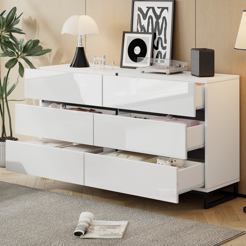 Retro Sideboard – Dressoir – Opbergkast – Kast – Sideboard Kast – Grote Capaciteit – Metalen Poten – Wit Zwart Hoogglans – Luxe Gouden Handgrepen