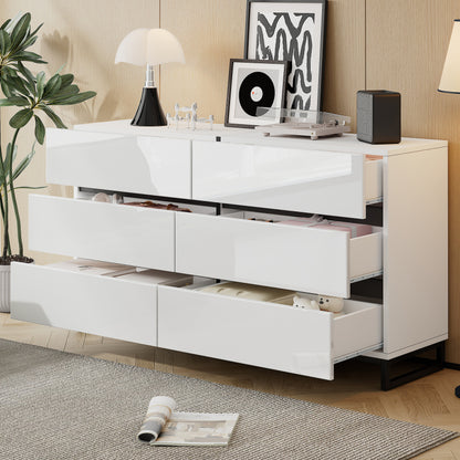 Retro Sideboard – Dressoir – Opbergkast – Kast – Sideboard Kast – Grote Capaciteit – Metalen Poten – Wit Zwart Hoogglans – Luxe Gouden Handgrepen