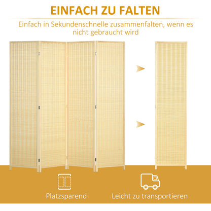 Kamerscherm – Kamerscheiding – Roomdivider – Scheidingswand – Privacy Scherm – Natuurlijke Massief Dennehouten Frame – Handgeweven Katoen en Bamboe – 180 x 180 cm – Inklapbaar en Direct Gebruiksklaar