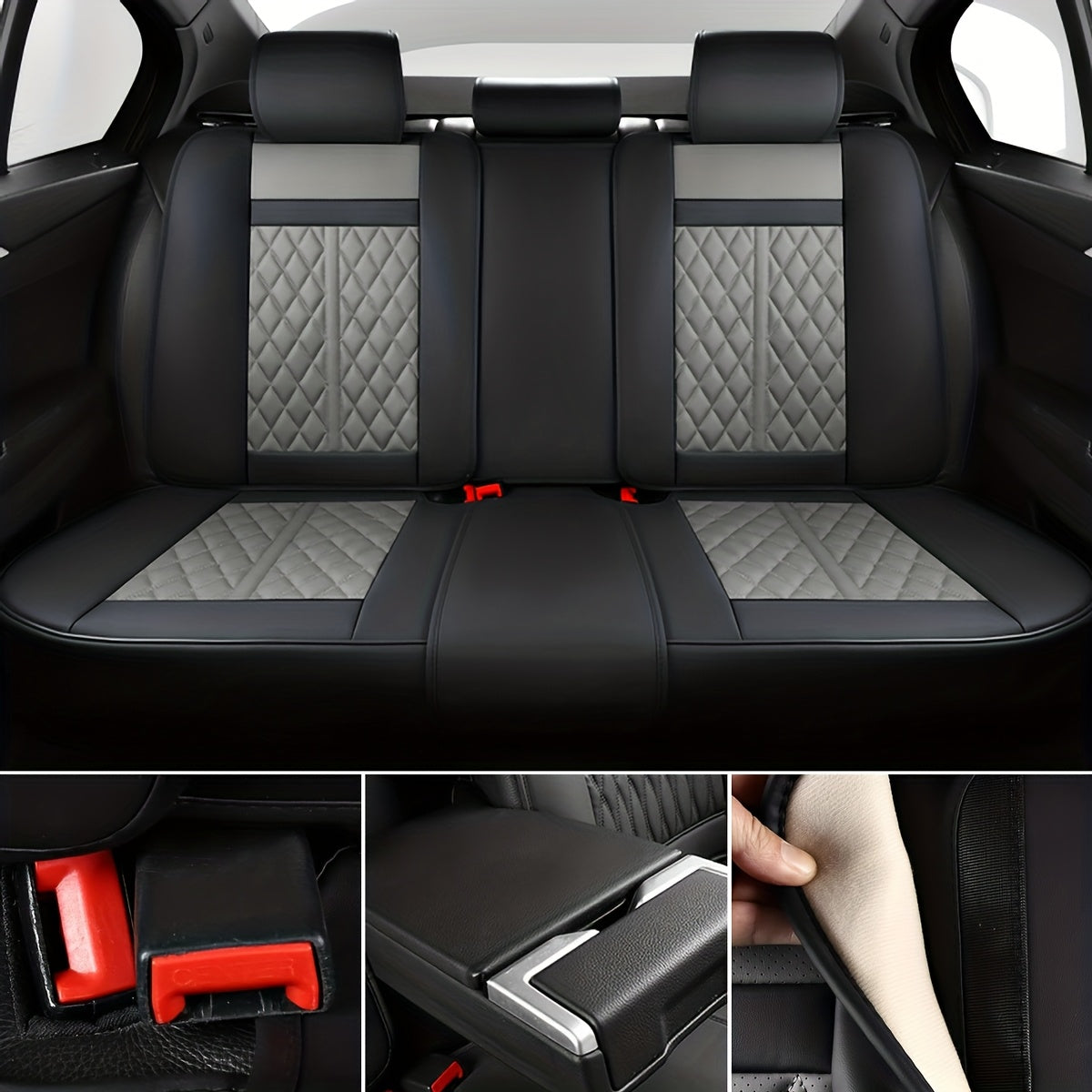 Leather Car Seat Covers Full Set Universal, Fit for Peugeot 208, 2008, 308, 3008, 508, 5008, 206, 307, Adjustable Front Seats And Back, Automotive 5 Seat Covers All Season, Car Seat Protectors Airbag Compatible, Vehicle Inter