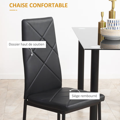 Eettafelset – Eethoek – Keukentafelset – Eettafel Met Stoelen – Zitgroep – Gehard Glas Tafelblad – Gepoedercoat Stalen Onderstel – Zwart