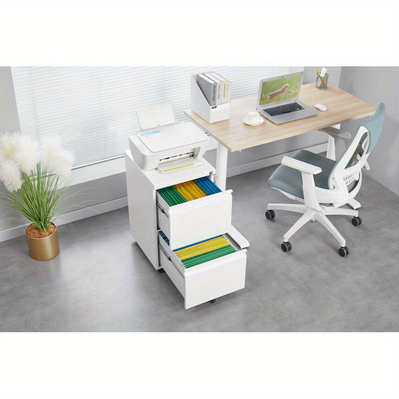 Ladeblok – Ladekast – Rolcontainer – Archiefkast – Bureaukast – Met Slot – Metalen Ladeblok 2 Lades – Compact 65 cm Hoog Wit