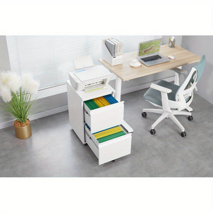 Ladeblok – Ladekast – Rolcontainer – Archiefkast – Bureaukast – Met Slot – Metalen Ladeblok 2 Lades – Compact 65 cm Hoog Wit