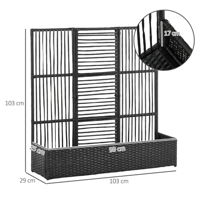 Bloempot – Plantenbak – Plantenbak Met Klimrek – Verhoogde Bloembak – Bloemenbak – Weerbestendig Poly Rattan – 103x103x29 cm Zwart