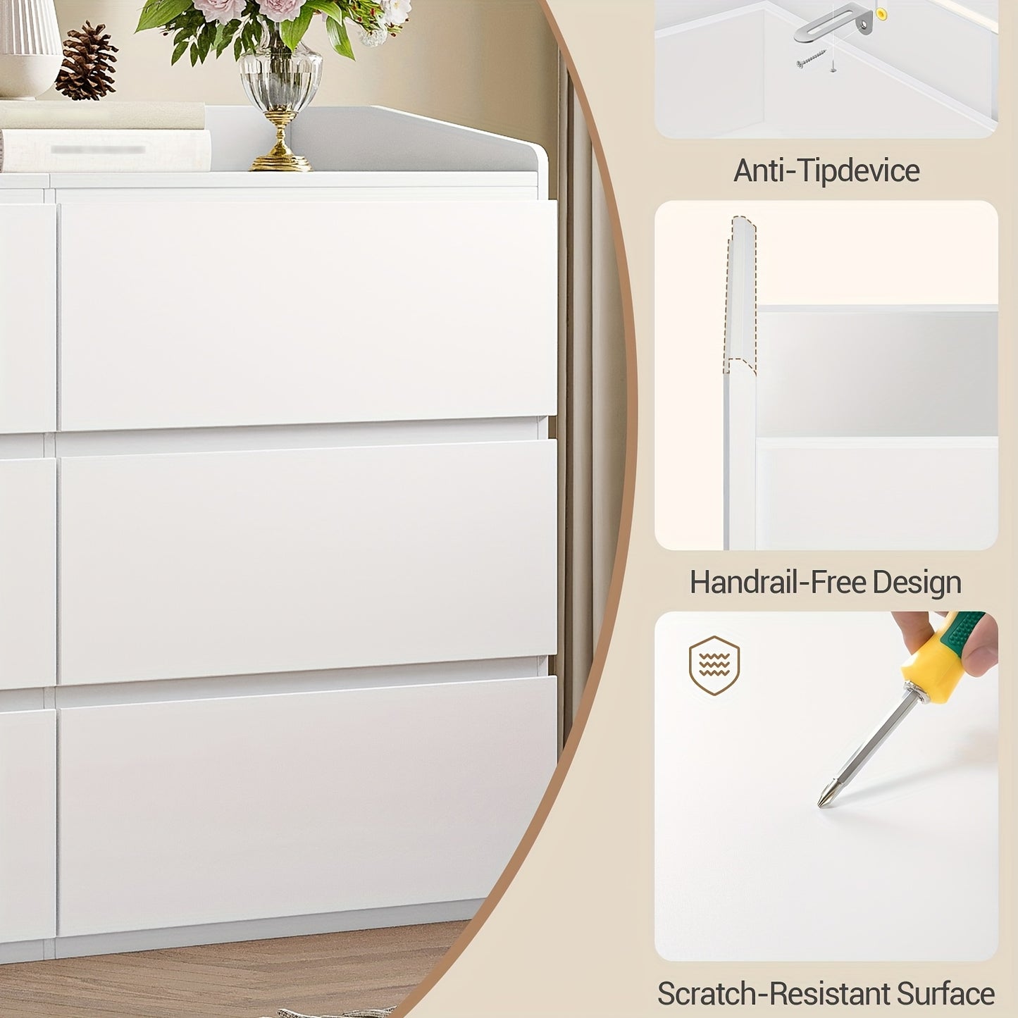 6-Ladenkast – Ladekast – Opbergkast – Dressoir – Kommode – Modern Wit – Hardhouten & Spaanplaat – 40x138x84 cm – 3,2 Kubieke Voet Inhoud
