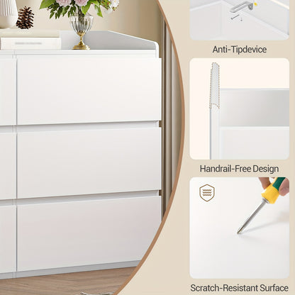 6-Ladenkast – Ladekast – Opbergkast – Dressoir – Kommode – Modern Wit – Hardhouten & Spaanplaat – 40x138x84 cm – 3,2 Kubieke Voet Inhoud