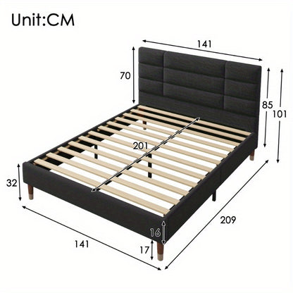 Tweepersoons Bedframe – Bedbodem – Boxspring – Bedframe Met Matras – Slaapbank – Zwart Linnen Gestoffeerd – 140x200 Cm – Inclusief Slatted Basis Met Donzen Kern Matras