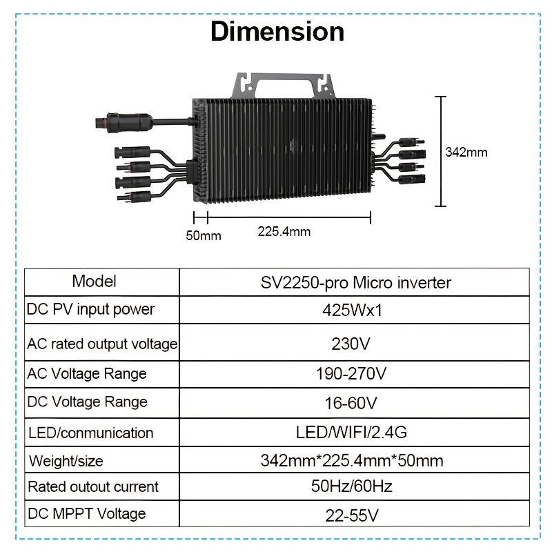Micro-omvormer – Zonnepaneel Omvormer – Solar Inverter – Micro Inverter – Zonne-energie Converter – 2250W Vermogen – WiFi & Bluetooth Monitoring – Inclusief 5m Kabel