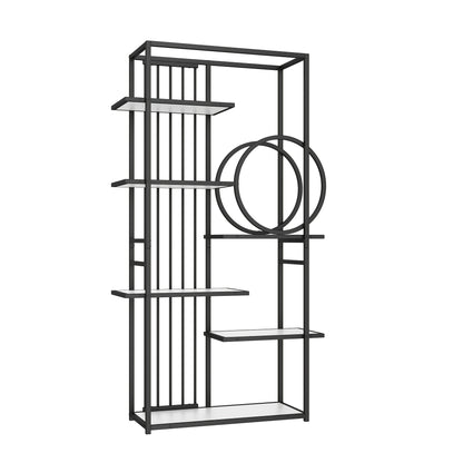 Modern Style Metal Rack, Solid Steel Tube, Geometric Structure, Multi-level Design, Round Decoration, Suitable for Interior Decoration, White + Black