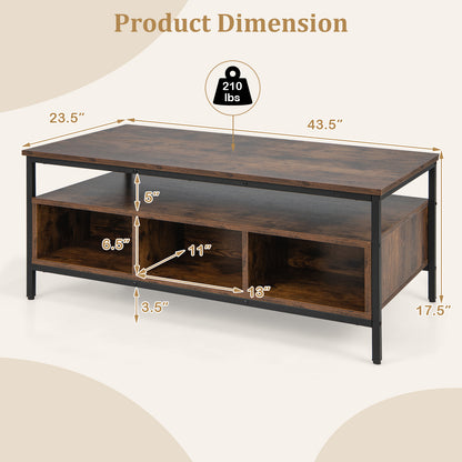 Salontafel – Koffietafel – Woonkamertafel – Tafel Met Opbergruimte – Tv-Meubel – 3-Lagen Design – Stevig Houten Blad Met Metalen Frame – Verstelbare Poten Voor Stabiliteit