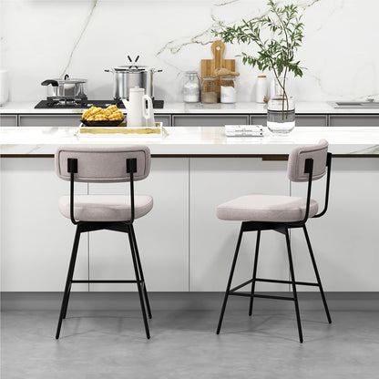 Barstoel – Barkruk – Keukenstoel – Barstoel Set – Barstoelen – Draaibaar 360° – Linnen Bekleding – Zithoogte 63,5 cm