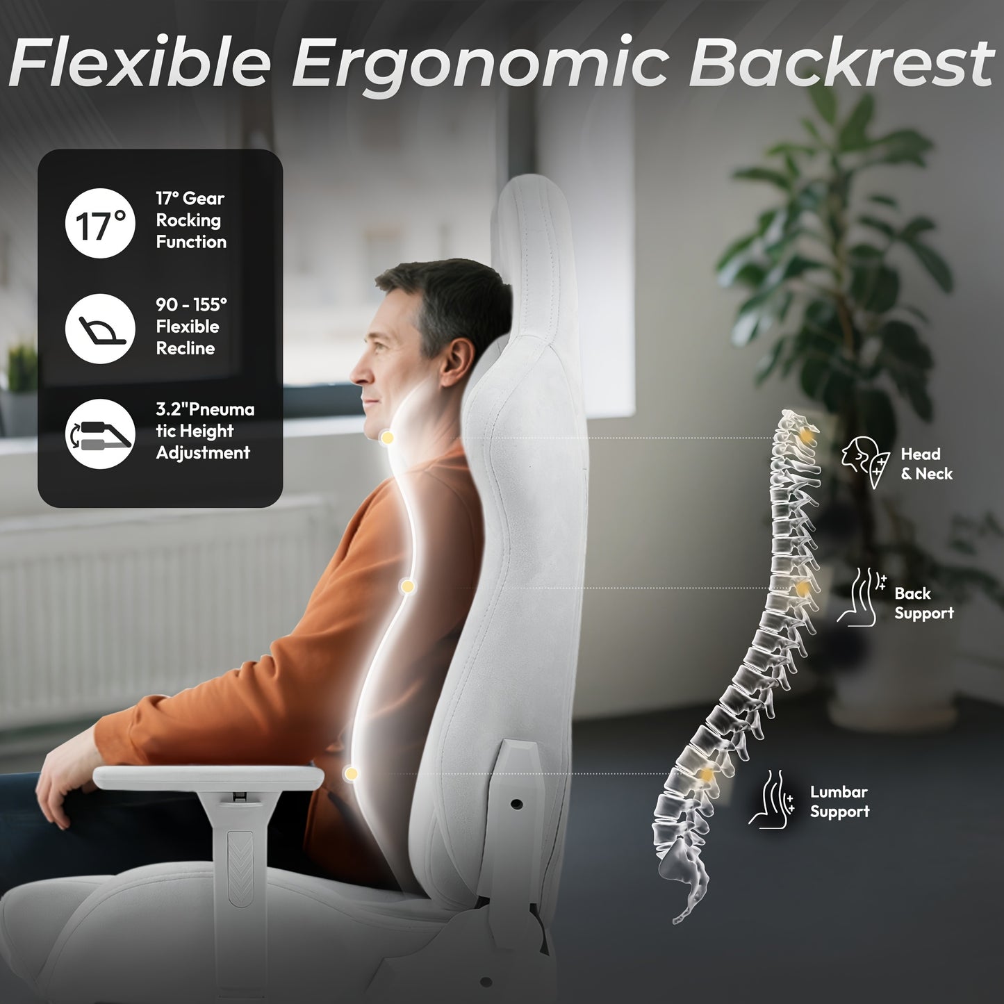 Gamingstoel – Gamestoel – Gaming Chair – Bureaustoel – Game Stoel – Ergonomisch Hoog Model – 3D Armleuningen & Lendensteun – Verstelbare Voetsteun & PU Wieltjes – Wit