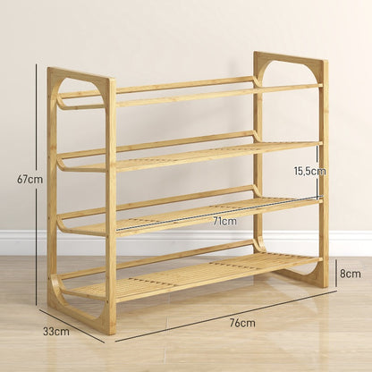 Bamboe Schoenenrek – Schoenenkast – Schoenen Organizer – Schoenenhouder – Schoenendisplay – 4 Lagen Voor 12 Paar – Natuurlijk Hout – Compacte Opslag